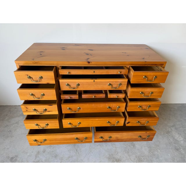 Hollywood Regency Vintage Link-Taylor Solid Pine Wood 17-Drawer Dresser For Sale - Image 3 of 17