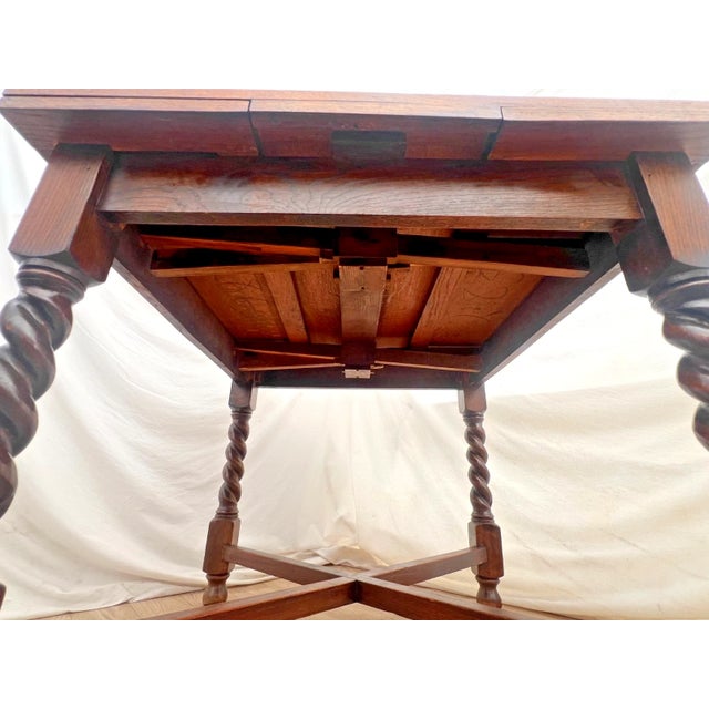 Antique Expanding Pub Kitchen Table Barley Twist Legs Quarter Sawed Tiger Oak For Sale - Image 14 of 14