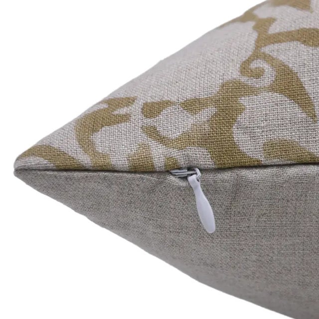 Art Deco Fabdivine Handcrafted Block Print Cushion Cover 20x20 Inch Pure Linen-Zicron For Sale - Image 3 of 4