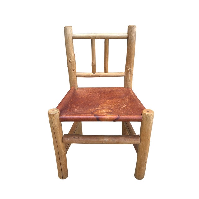 Wood Vintage Rustic Log Chair & Stool Set For Sale - Image 7 of 17
