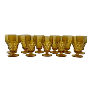 Vintage Anchor Hocking Amber Topaz Georgian Honeycomb 9 Oz Glasses McM. Set of 11