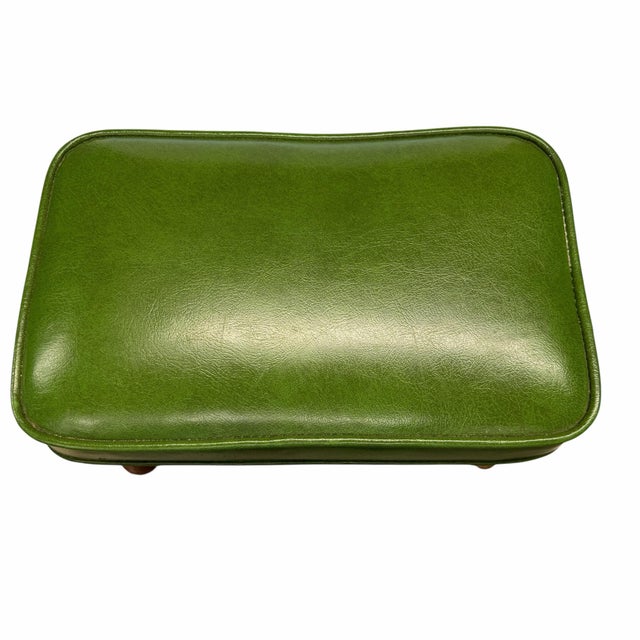 Mid 20th Century Mid Century Green Faux Leather Footstool For Sale - Image 5 of 8