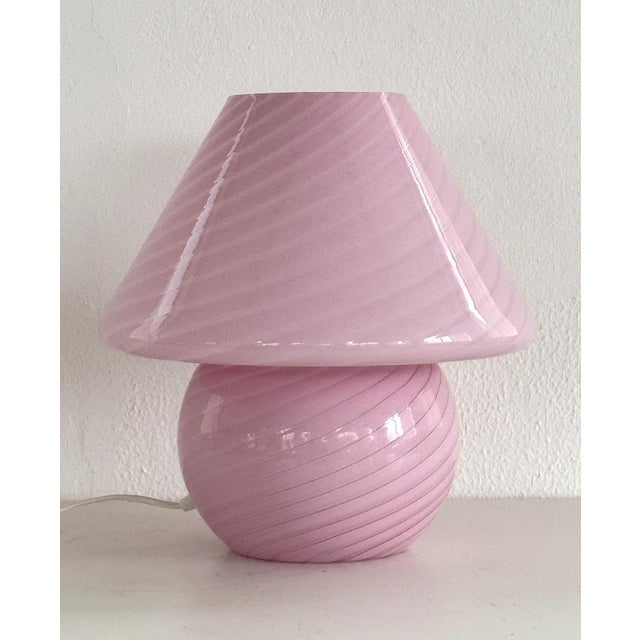 Large Vintage Mushroom Table Lamp in Pink Swirl Glass, 1970s For Sale - Image 4 of 13