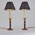 Art Deco style Modernist vintage pair candlestick table lamps, in solid bronze and clear & black Lucite, 1950`s ca,...
