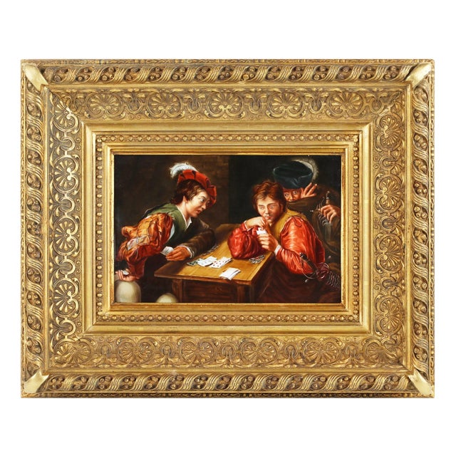 Porcelain Plaque with a Genre Scene of Card Sharps from KPM, Berlin, 1890s-1910s For Sale