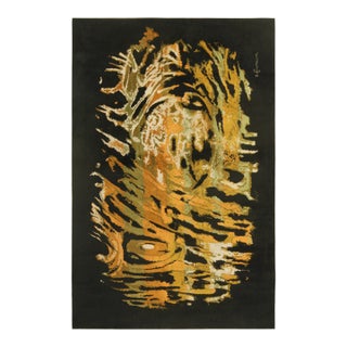 Signed Vintage Rene Fumeron Art Deco Tapestry in Black and Gold | Rug & Kilim For Sale
