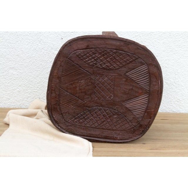 African Carved Chunky Wood African Stool For Sale - Image 3 of 9