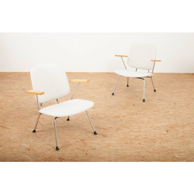 Kembo Armchairs with Chrome-Plated Tubular Steel Frames, Beechwood Armrests and Kvadrat Upholstery by Willem Hendrik...