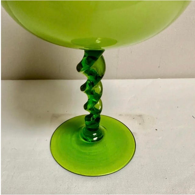 Mid-Century Modern Chartreuse Cased Glass Footed Vase For Sale - Image 3 of 4