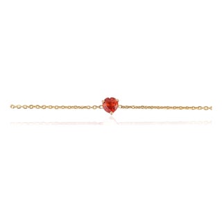 Modern 14k Yellow Gold Heart-Shaped Orange Sapphire Chain Bracelet For Sale