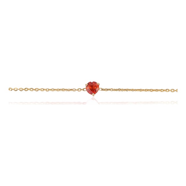 Modern 14k Yellow Gold Heart-Shaped Orange Sapphire Chain Bracelet For Sale