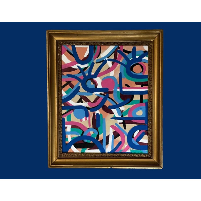 Modern abstract expressionist painting in vintage gilt wood frame. Signed by Kate Sansom. Painting is 16x20.