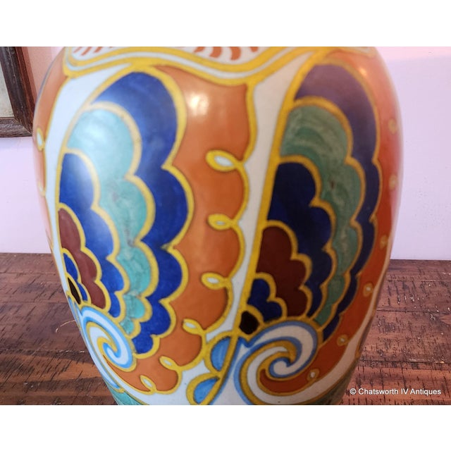 1910s Rare Monumental Antique Art-Nouveau Dutch Holland Large Gouda Pottery Vase #711 C1918 For Sale - Image 5 of 14
