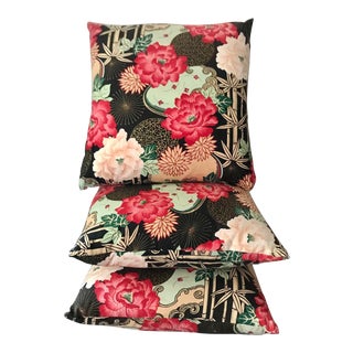 Mid 20th Century Chinoiserie Floral Throw Pillows, Set of 3 For Sale
