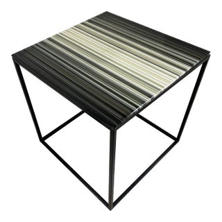 Modern Custom Glass Table on Open Cube Steel Base, Attributed to Looma, Black & White, and Gray For Sale