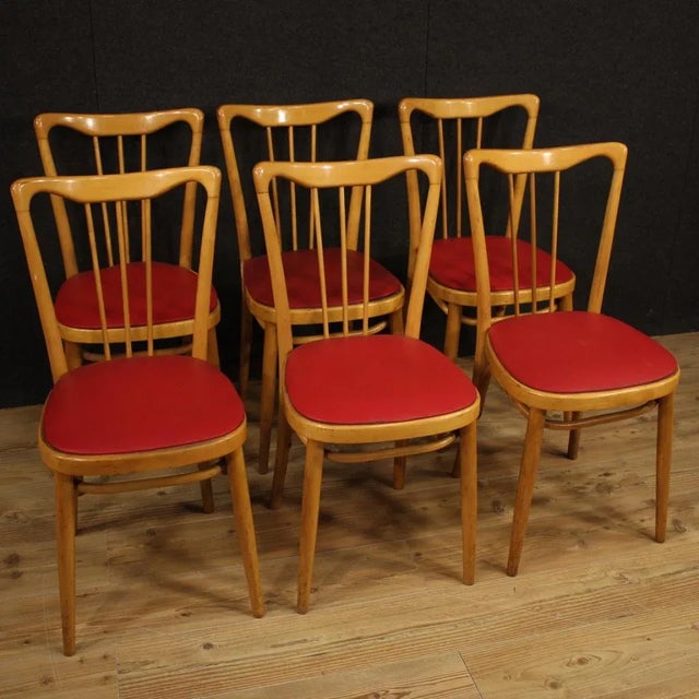 Wood Italian Exotic Wood and Faux Leather Lounge Chairs, 1960s, Set of 6 For Sale - Image 7 of 13