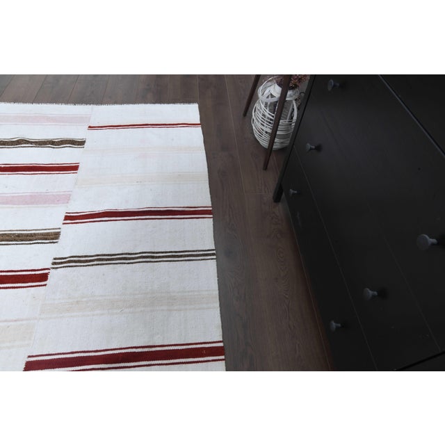 Textile 1970s Vintage Handmade Wool Cotton White Area Rug For Sale - Image 7 of 11