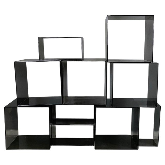 Italian Modern Squared Modular Bookcase or Display in Smoked Acrylic Glass, 1990s, Set of 10 For Sale