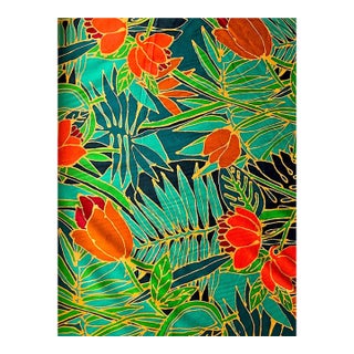 1980s Tropical Jungle Batik Motif Cotton Fabric, 23 Plus Yards For Sale