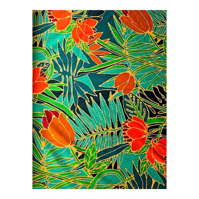 1980s Tropical Jungle Batik Motif Cotton Fabric, 23 Plus Yards For Sale
