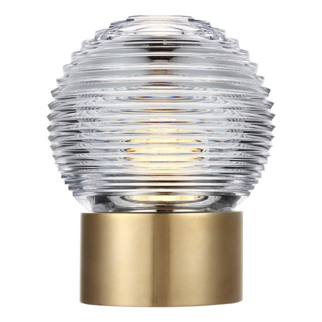 Waterford by Visual Comfort Signature Circon 7" Rechargeable Accent Lamp in Natural Brass with Clear Crystal For Sale