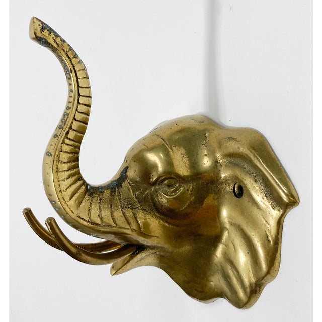Figurative Vintage Brass Elephant Motif Wall Hook For Sale - Image 3 of 5