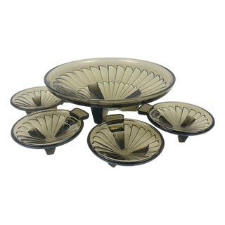 Art Deco Dessert Service in Smoked Glass, 1930s, Set of 5 For Sale