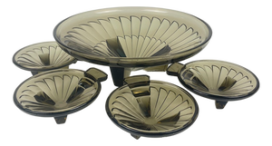 Art Deco Dessert Service in Smoked Glass, 1930s, Set of 5