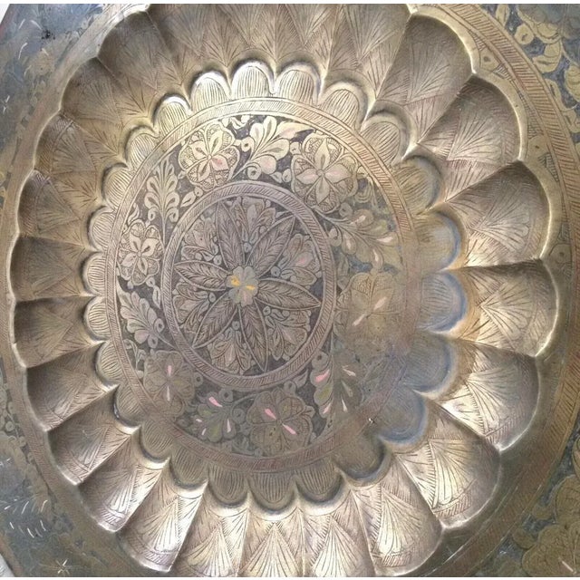 Vintage Etched Brass Round Table Top Tray Chairish