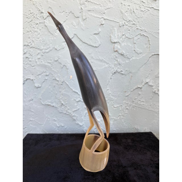 Mid-Century Modern Mid-Century Modern Carved Horn Bird Sculpture on Integrated Base For Sale - Image 3 of 9