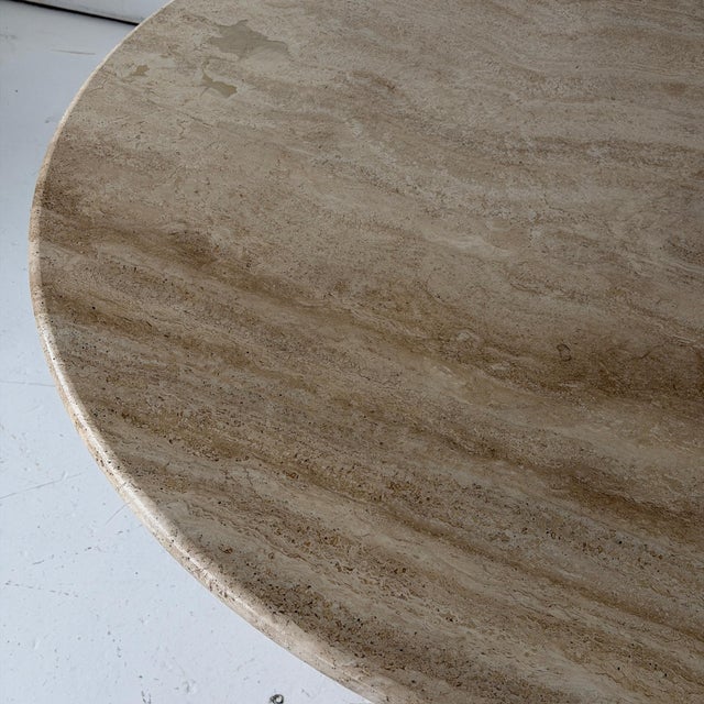 c. 1990s. travertine dinning table by Stone International. Made in Italy. Two pieces.