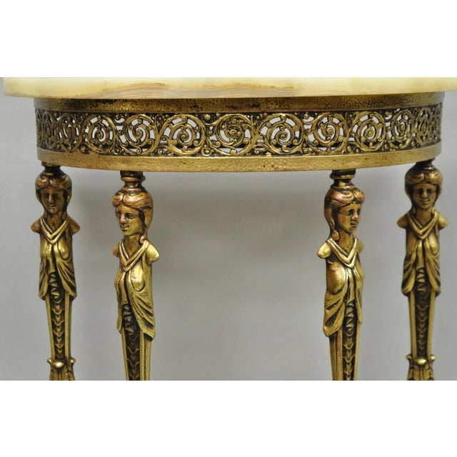 Late 19th Century Antique Gothic Revival Oscar Bach Style Figural Bronze & Onyx Console Side Table For Sale - Image 5 of 15
