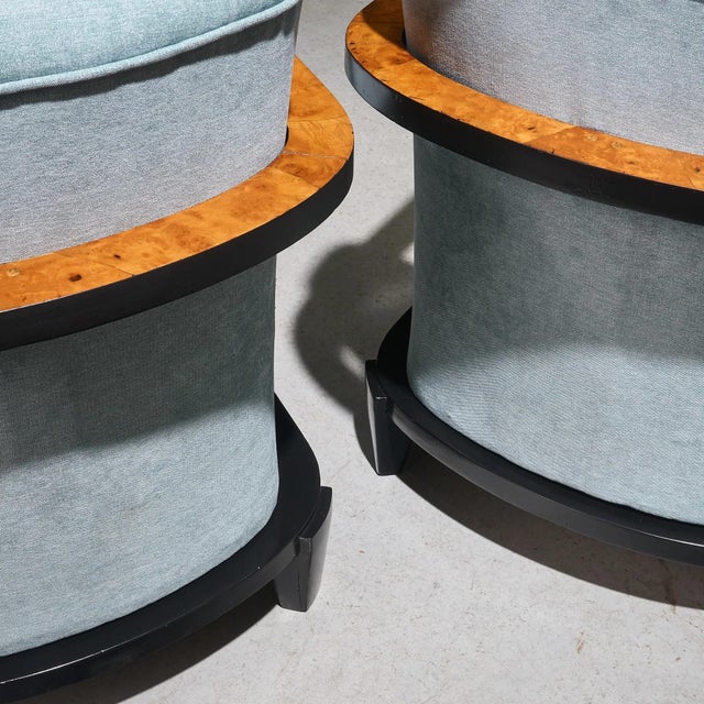 Textile Art Deco Lounge Chairs with Burlwood and Ebonized Frames, Italy, Set of 2 For Sale - Image 7 of 10