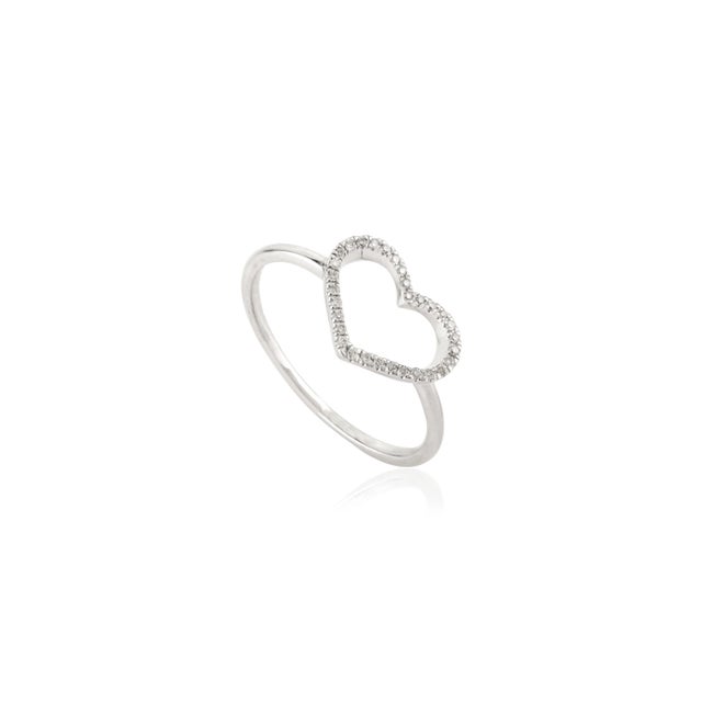 14k White Gold Open Heart Shape Diamond Ring Size 6 For Sale - Image 4 of 11