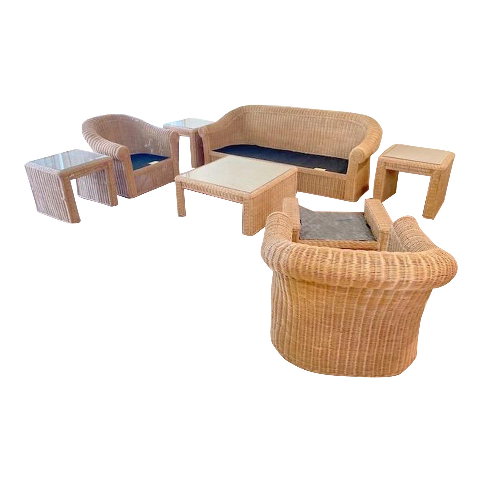 8 Piece Henry Link Rattan Wicker Living Set Chairish