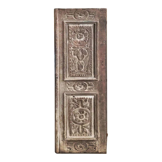 Rustic Floral Carved Barn Door – Distressed Solid Wood For Sale