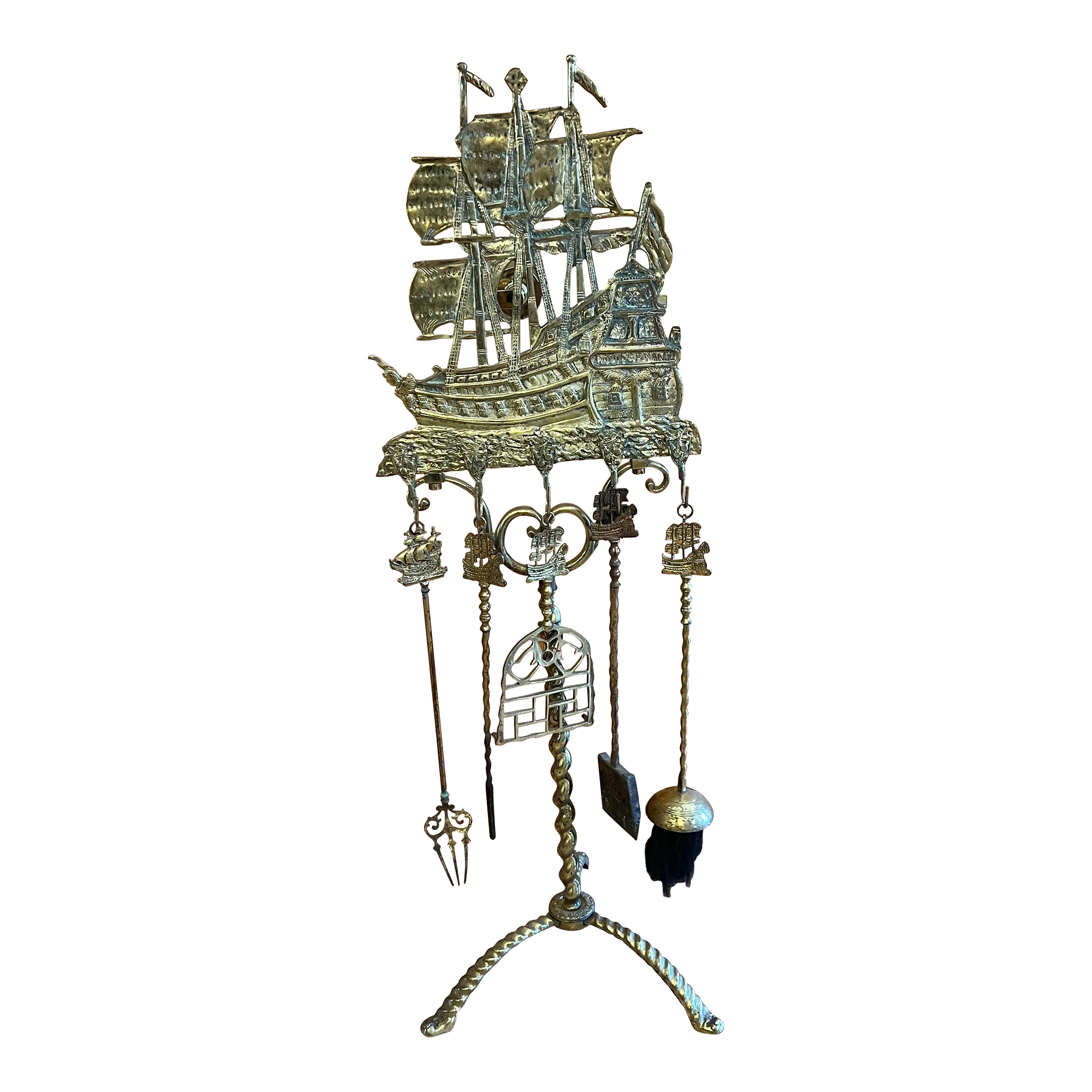 Antique Don Fernando Frigate Twisted Brass Nautical Coal Fireplace