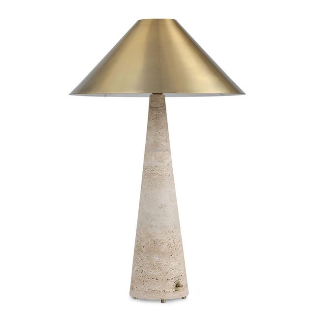 2020s Travertine Cone & Brass Table Lamp For Sale - Image 5 of 6