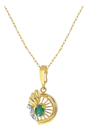 Oval Emerald in Seashell Design Necklace 16"