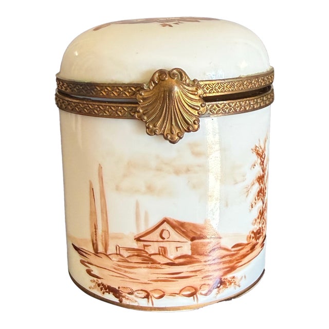 Antique Hand Painted Limoges Trinket Box for Henri Bendel For Sale