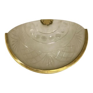 Vintage Art Deco Greek Key Brass Half Moon Sconce Shade For Sale