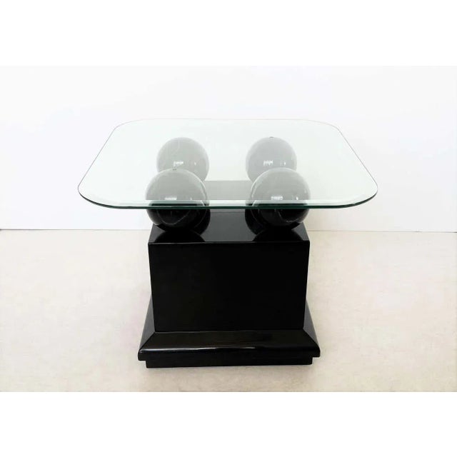 Postmodern Postmodern Lacquered Side/End Tables with Faux Black Marble Spheres - A Pair For Sale - Image 3 of 9