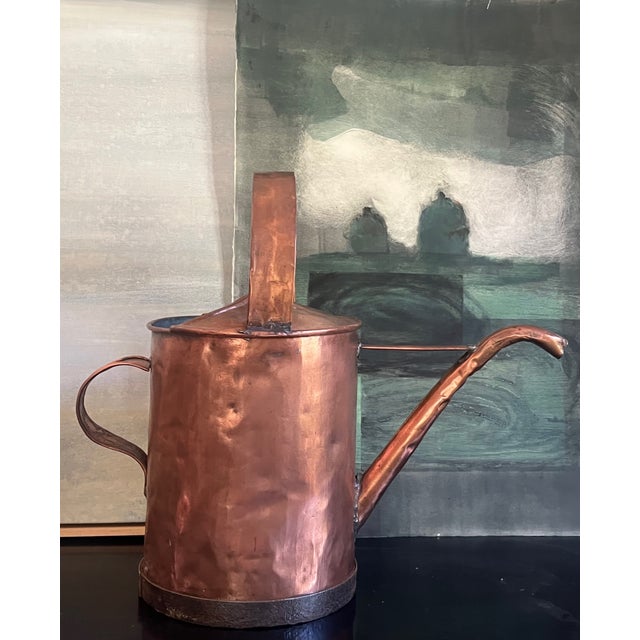 French Large French Antique Copper Watering Can & Wrought Iron Rim, 19th Century For Sale - Image 3 of 16