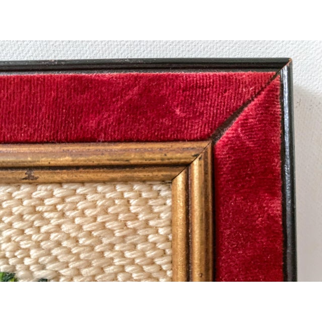 Handmade Crewel Roses Art Italy 1974 in Square Gold and Red Velvet Frame For Sale - Image 4 of 9