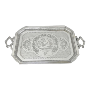 Antique Rogers Smith & Co Art Nouveau Large Silver Plated Crane Bird Etched Tray