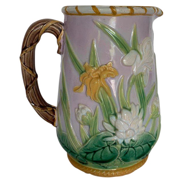 1875 George Jones Majolica Iris Pitcher For Sale
