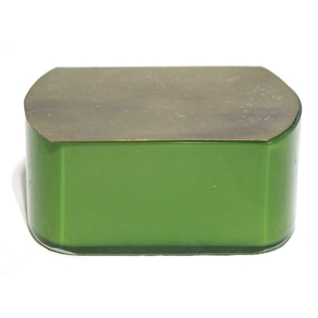Antique Opaque Green Glass Dresser/Powder Box With Brass Lid For Sale - Image 6 of 7