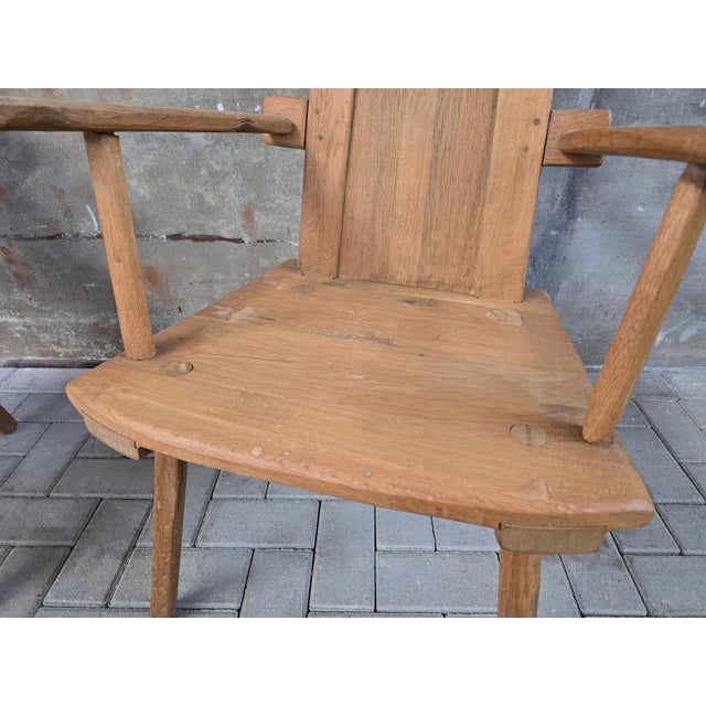 Vintage Rustic Oak Chairs with Leather Cushions, 1970s, Set of 2 For Sale - Image 18 of 18