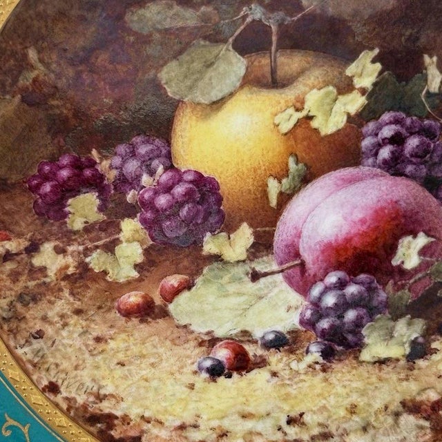 Antique Hand-Painted Porcelain Coalport Fruit Cabinet Plate by Frederick Chivers, 1921 For Sale - Image 3 of 13