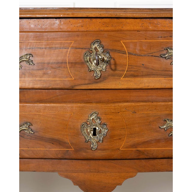 Late 18th Century 18th Century Louis XV Walnut Commode with Serpentine Front and Bronze Hardware For Sale - Image 5 of 10